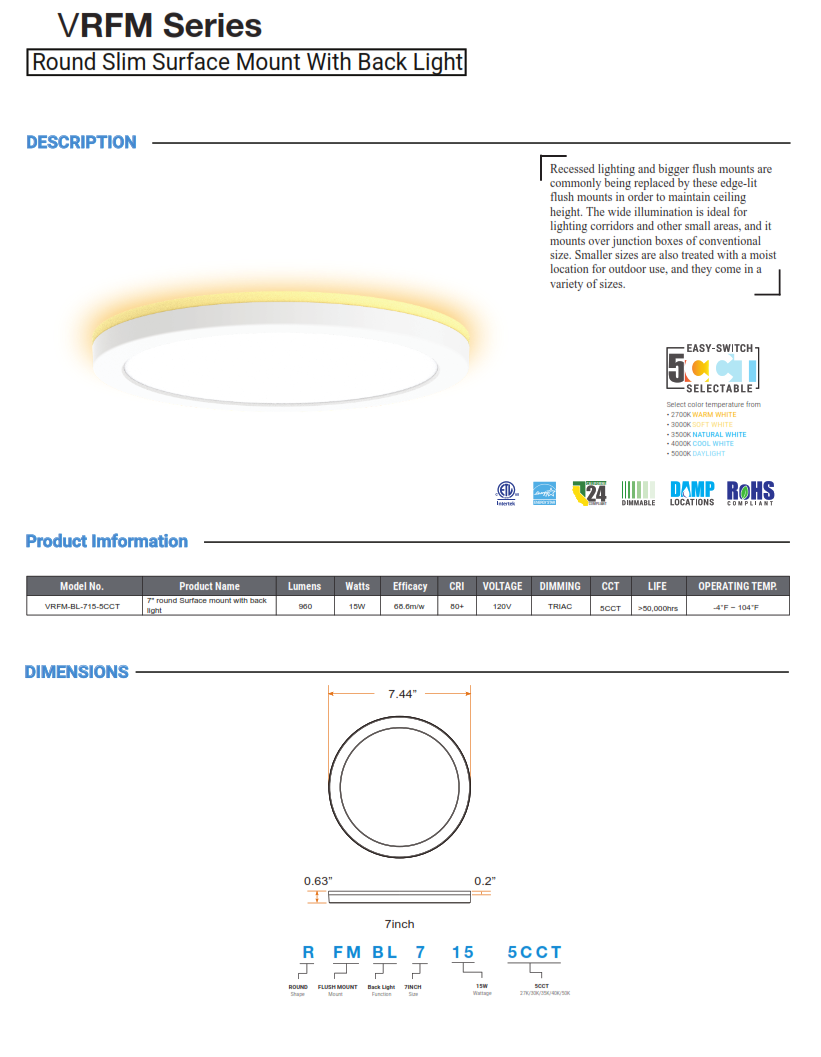 Round Slim Surface Mount With Back Light