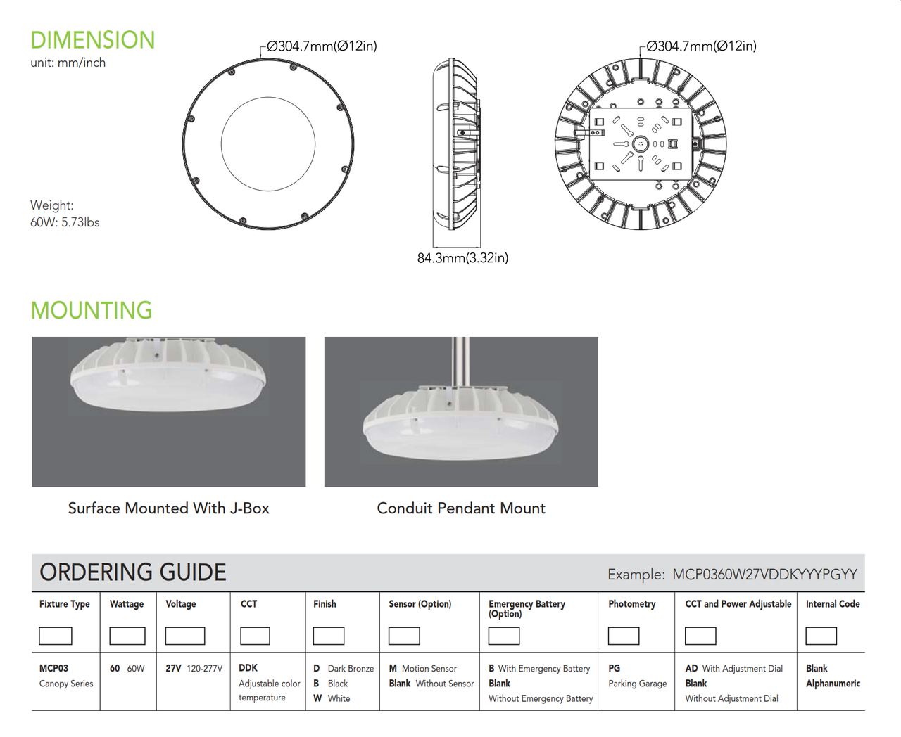 VCP03 LED Canopy/Garage Light