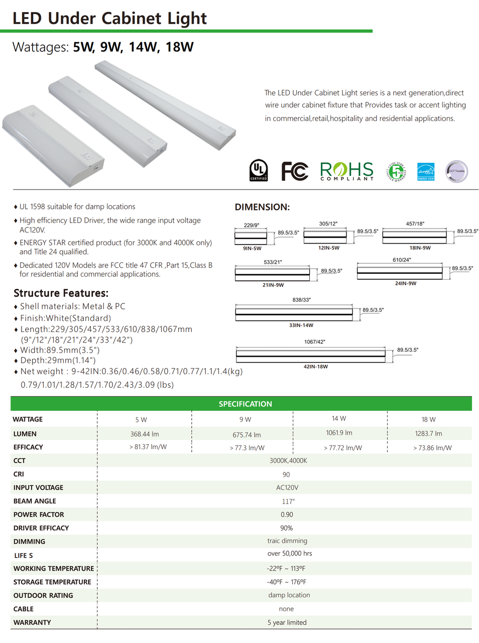 Slim LED Udercabinet Light