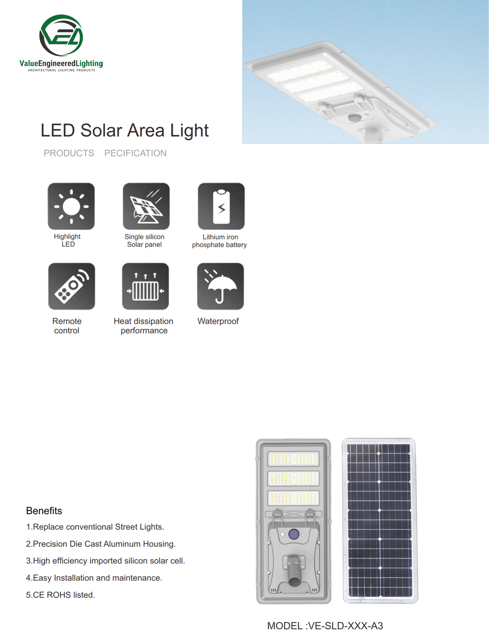 LED Solar Area Light-100-150 and 200 Watt