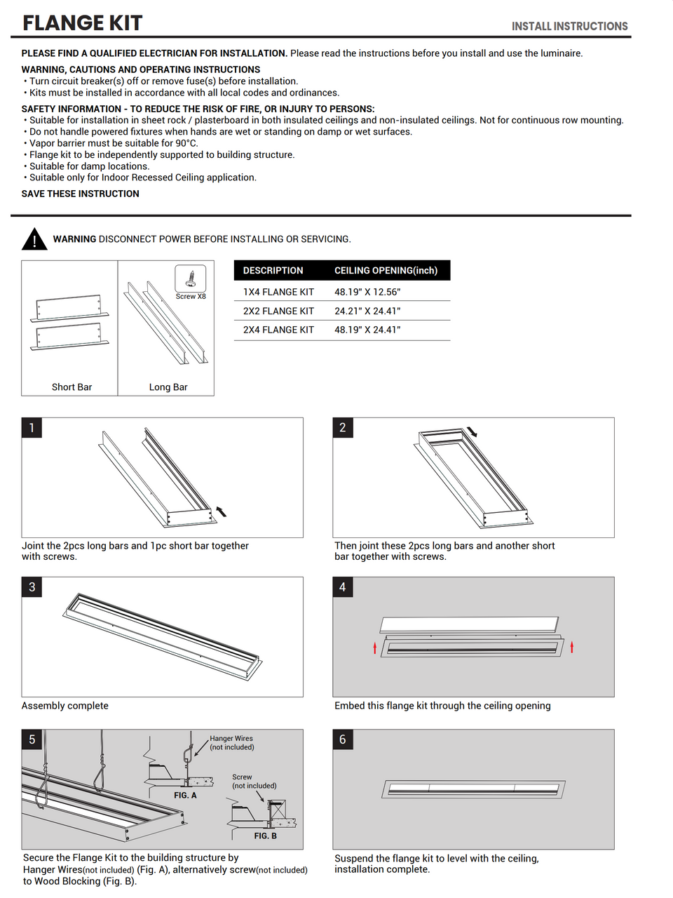1x4, 2x2 and 2x4 Flange Kits for Drywall Ceiling