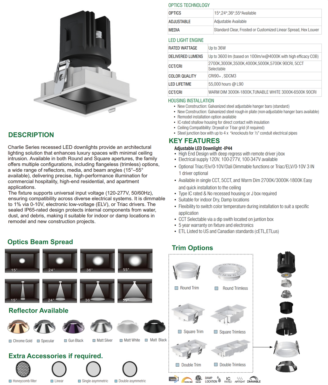 Series VBS-B3  2"/3"/4" Square Recessed LED Spot Downlight