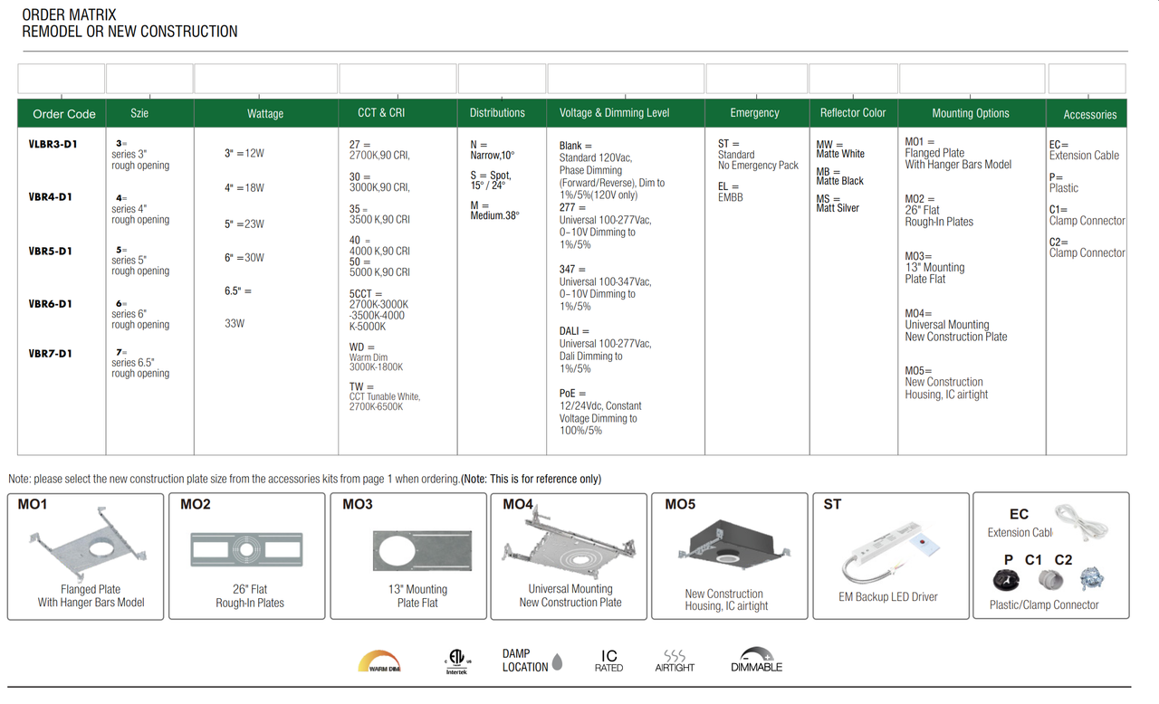 Series VBR-D1  3"/4"/5"/6"/6.5" Adjustable Recessed LED Spot Downlight