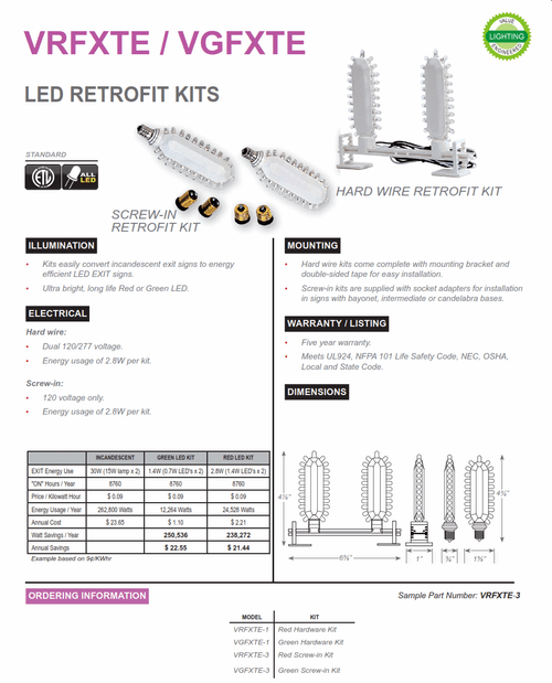 Exit Sign Retrofit LED Kits (Screw-in and Hardwire)