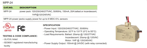 VPP-24 Occupancy Sensor 24VDC Power Pack (Required for Low Voltage Ceiling Sensors)