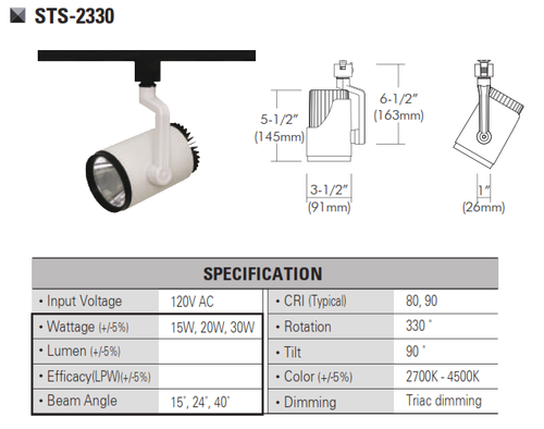 STS-2330  120V and 220V-230VLED Track Head Track Lighting