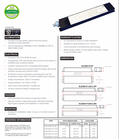 VBLEDEM   Emergency Battery Backup for LED Lighting