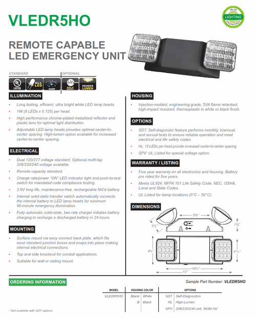VLEDR5HO   Remote Capable LED Emergency Light