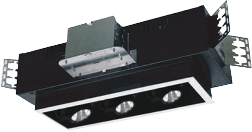 This N-Series VMCL cluster is designed for and ideally easy inysallation. Relamping and removal of all parts are
accessible below the ceiling. All lampholders are adjustable up to 45˚ length x 45˚ width, and lock in position
for the spot light into multiple directions. N-Series MCL are offered in new construction with 1 to 5 lamp version.