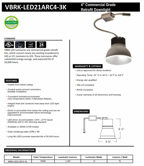4 LED Commercial Retrofit Trim