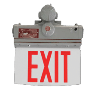 Durable Copper-free cast aluminum explosion proof housing -  Clear acrylic panel in single and double face.  Dual voltage 120/277VAC-  Rated for use in indoor locations-  Solid state charging and switching-  Brownout protection-  Battery low voltage disconnect (LVD) -  Overload and short circuit protection -  AC power indicator and test switch.  High intensity Red or Green LEDs -  3W Max consumption-  100,000 hours.