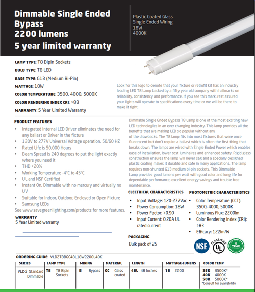 Dimmable LED T8 Line Voltage 