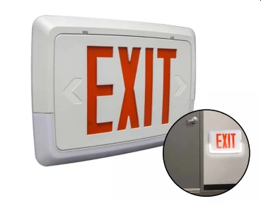 LOW LEVEL ALL LED EXIT & EMERGENCY THERMOPLASTIC COMBO LCTXTEU
 
Long lasting, efficient ultra bright white LED light strip.
3.1 watts (24 LEDs x 0.13 watts) per light strip.
Patent-pending high performance, smooth, chrome plated, metallized reflector with acrylic UV stabilized lens for optial light distribution.
Long life, energy efficient Red or Green LED EXIT sign illumination..
Dual 120V/277 voltage.
Unique bi-color LED indicator alerts occupant on battery condition (Green-normal, Red-check battery).
Charge rate/power “ON” LED indicator light and push-to-test switch for mandated code compliance testing.
3.6V Long life, maintenance-free, rechargeable NiCd battery.
Internal solid-state transfer switch automatically connects the internal battery to LED board and LED lamp heads for minimum 90-minute emergency illumination.
Fully automatic solid-state, two rate charger initiates battery charging to recharge a discharged battery in 24 hours.
Universal K/O pattern on back plate for wall mount.