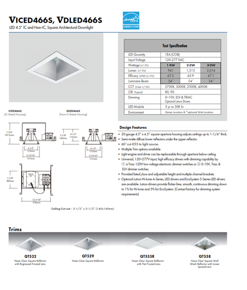 4.5" LED Shallow Square Recessed Downlight