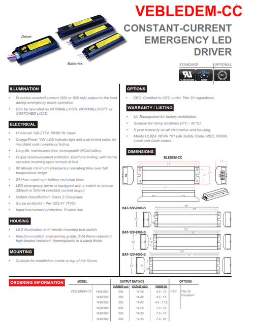 Constant Current LED Emergency Battery and Driver