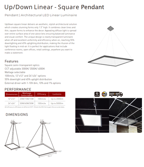 Up/Down Linear Square Pendant