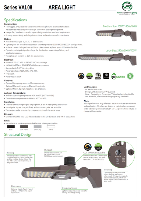 100-400Watt-Wattage and CCT Selectable LED Area Light