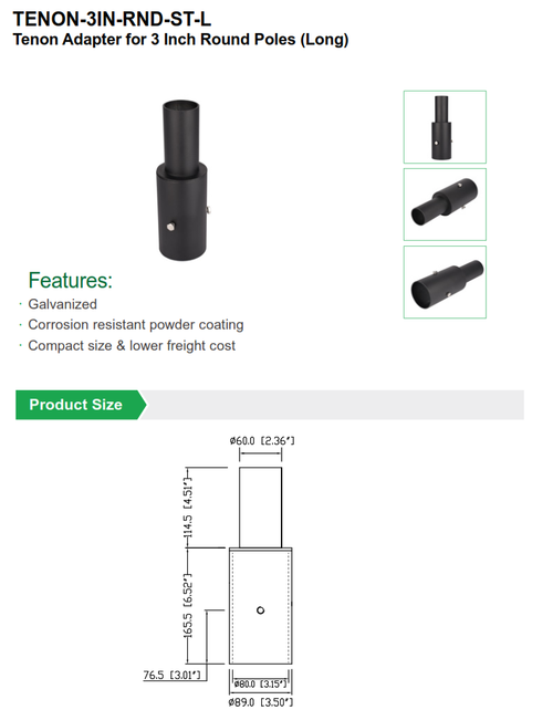 3 Inch Round Pole Top Tenon Adapter