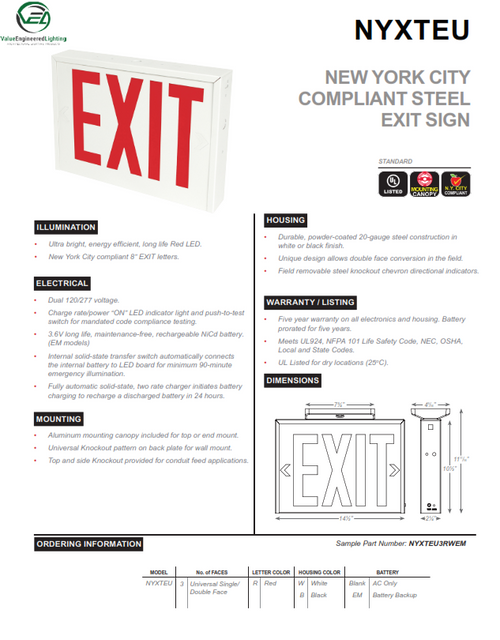 New York City Compliant Steel Exit Sign