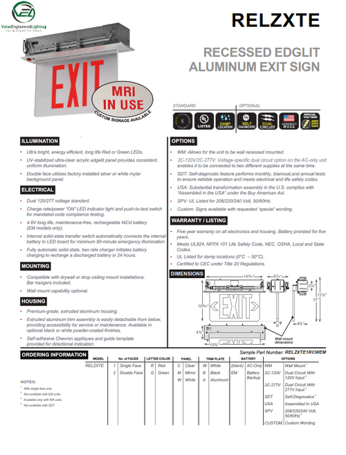 Recessed Edglit Aluminum Exit Sign