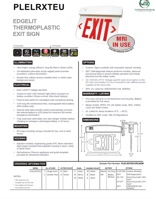 Edgelit Thermoplastic Exit Sign