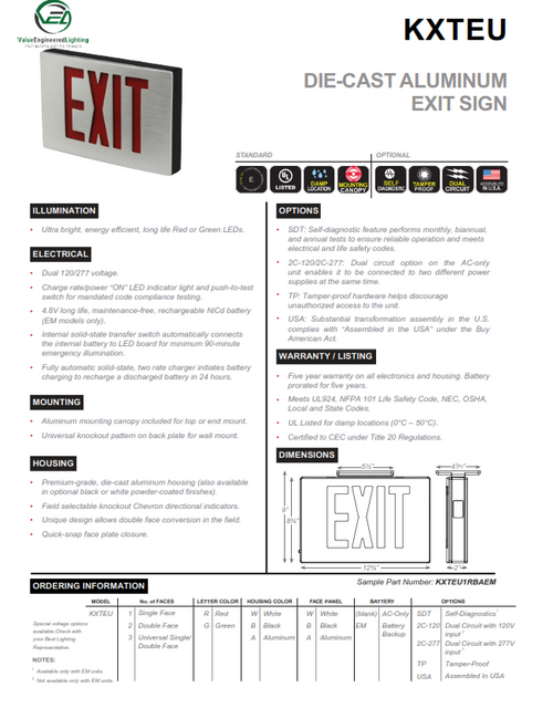 Die-Cast Aluminum Exit Sign