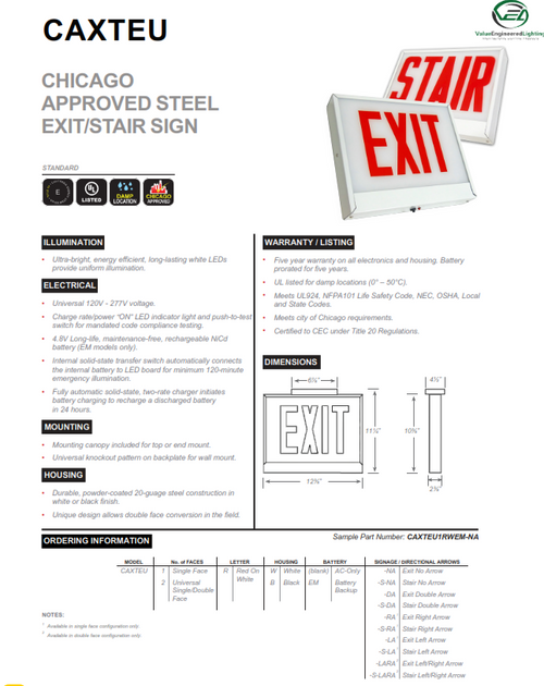Chicago Approved Steel Exit/Stair Sign