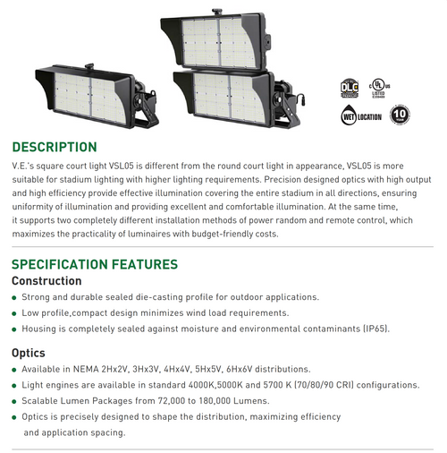 500-1200 Watt Square LED Sports Lighter