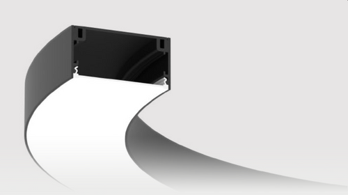 The dynamic flow of light created by these products is unparalleled. The VX80 surface/suspended profile system features elegant, curved lines on ceilings and walls, providing powerful and uniform lighting. The flexibility of the system, with its various curved elements and lengths available in customized sizes, allows for a wide array of creative options.