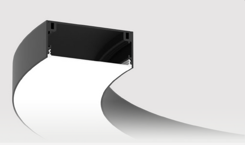 The Surface/Suspended LED profile system, measuring 100 mm in width, provides both curved and straight elements that connect seamlessly. It incorporates advanced LED technology and diffusers, making it ideal for a variety of lighting applications. Please note that end caps are sold separately.