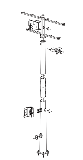 VEL Sports Lighting poles are constructed from heavy-duty, single ply sheet steel. Each shaft is formed into a tubular shape with longitudinal welds, producing very strong poles that will withstand years of abuse from the elements without fail.  The poles have been carefully engineered and analyzed to perform in wind speeds ranging from 90 to 175 m.p.h. plus a1.3 wind gust factor. Each of the Maverick Sports Lighting poles, in either anchor base, stub base or direct embed, can accommodate any of the cross arms or platforms, as well as the remote ballast or pre-wired system enclosures. The pole shafts are available galvanized or polyester powder coated for protection from the elements.