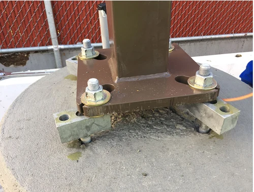 The Anchor Bolt Adapter provides a permanent solution when existing footing anchor bolts do not align with a light pole base plate. Sold as a set of four hot-dip galvanized adapter blocks for standard 4-bolt patterns. Available in 3/4-inch, 1-inch, and 1-inch-to-3/4-inch configurations.
