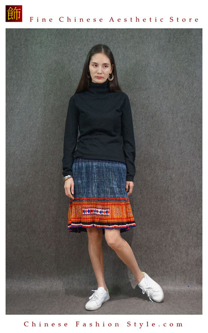 Hand Woven Embroidered Plaid Pleated Skirt Vintage Women Dress #132 Hand Woven Embroidered Plaid Pleated Skirt Vintage Women Dress #132
