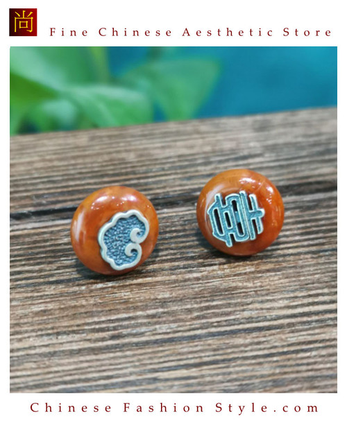 100% Handcrafted Natural Hotan Jade Agate Earrings for Women 925 Silver Stud Vintage with Authenticity Certificate #114