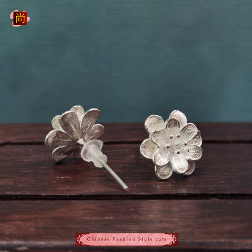 Pure Silver Leaf Design Pattern Earrings -