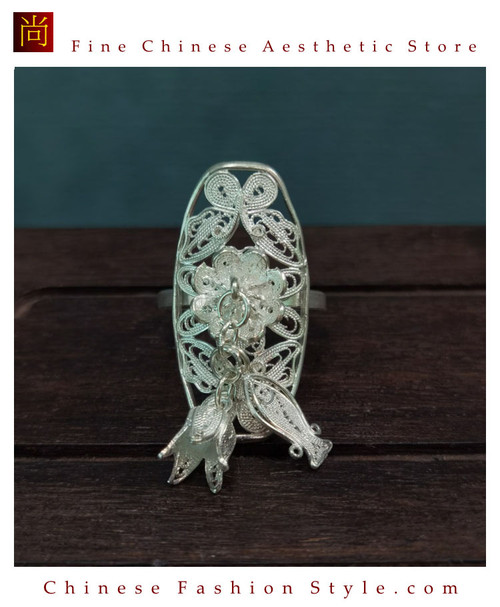 100% Handcrafted Miao Hmong Pure Silver Ring 999 Filigree Ladies Butterfly Flower Design Vintage Ethnic Style - Fair Trade #104