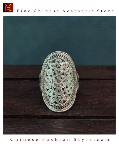 100% Handcrafted Miao Hmong Pure Silver Ring 999 Filigree Ladies Butterfly Flower Design Vintage Ethnic Style - Fair Trade #105