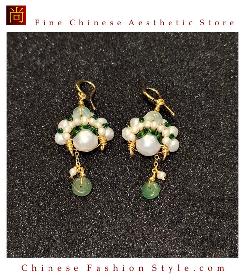 Warrior Muse Peking Opera Earings Handwoven with Freshwater Pearls #101