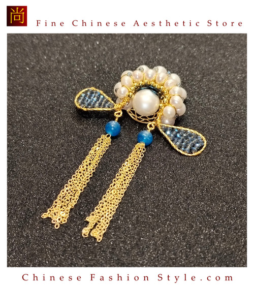 Warrior Muse Peking Opera Brooch Handwoven with Freshwater Pearls #103