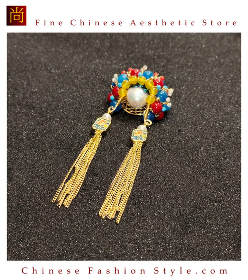 Warrior Muse Peking Opera Brooch Handwoven with Freshwater Pearls #101