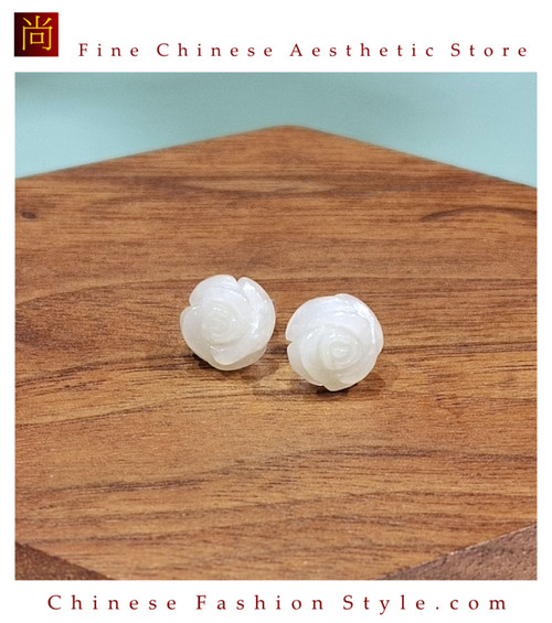 100% Handcrafted Natural Hotan Jade Agate Earrings for Women 925 Silver Stud Vintage with Authenticity Certificate #119