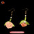 Silk Velvet Pink Peach Drop Earrings Ronghua Style Handmade #105