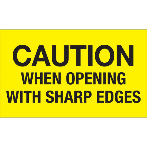 3 X 5 BC YEL FLOR PRT-CAUTIONWHEN OPENING SHARP EDGES 5C/RL-181487 - RL