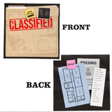 Murder mystery party disposable napkins - front and back view.