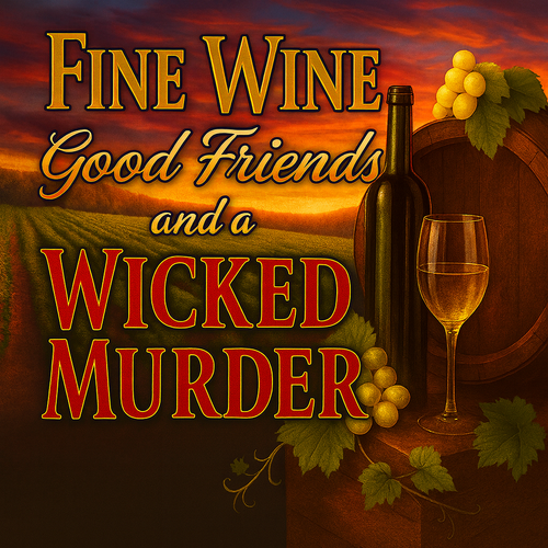 Wine-tasting murder mystery party game. 