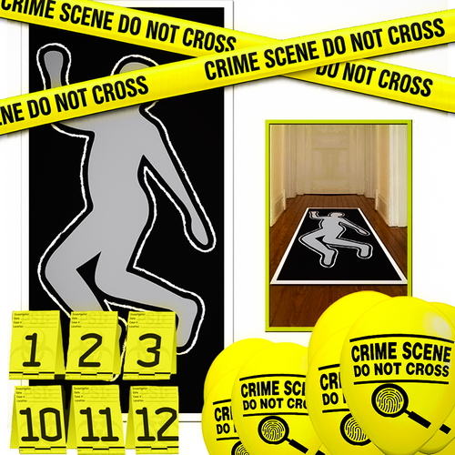 Crime scene decor kit for a mystery party.
