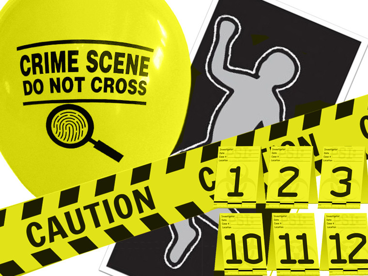 Crime scene decor kit for a murder mystery party