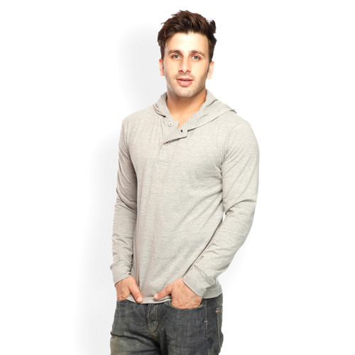 Solid Men's Hooded Grey T-Shirt