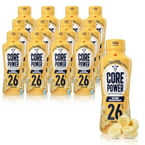 Core Power Protein Shake 26g Banana - No Added Protein Powder, Lactose-Free, Made with Canadian Milk - Pack of 12 Fairlife Protein Shakes, 414mL/14 fl. oz. (Shipped from Canada)