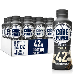 Core Power Fairlife Elite 42g High Protein Milk Shake, Ready To Drink for Workout Recovery, Vanilla, 14 fl oz, Pack of 12